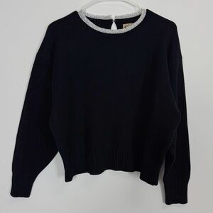 Karakorum Sweater Womens Large Black Knit Rhinestone Neckline Made in Italy